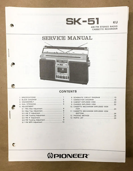 Pioneer SK-51 Radio Cassette Service Manual *Original*