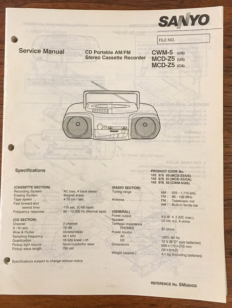 Sanyo CWM-5 MCD-Z5 STEREO Service Manual *Original*