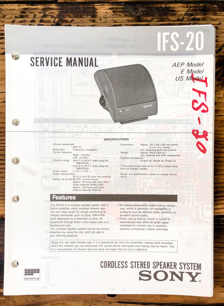 Sony IFS-20 Speaker  Service Manual *Original*