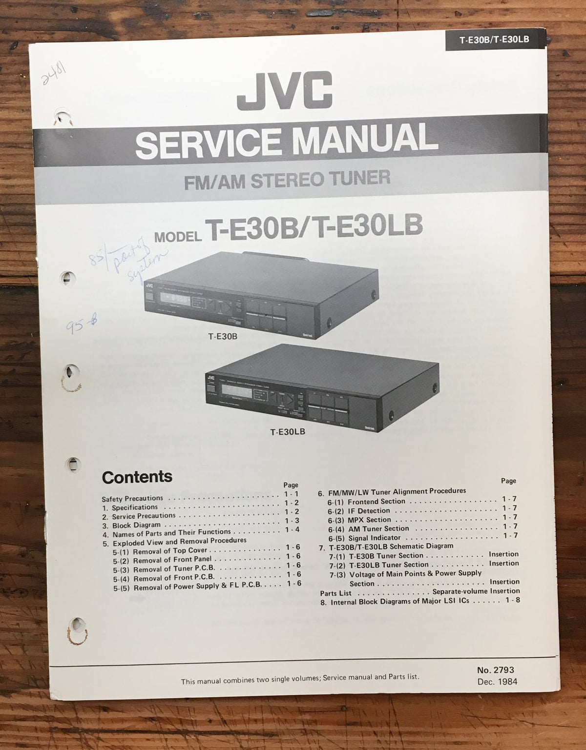 JVC T-E30B -E30LB Tuner  Service Manual *Original*