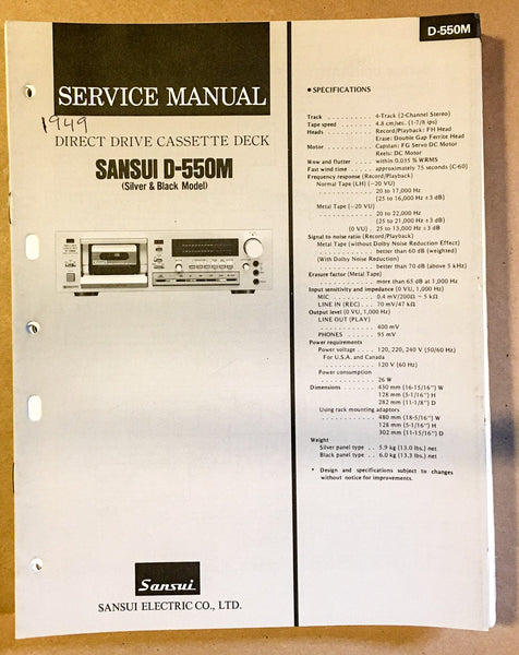 Sansui D-550M Cassette / Tape Player Service Manual *Original*