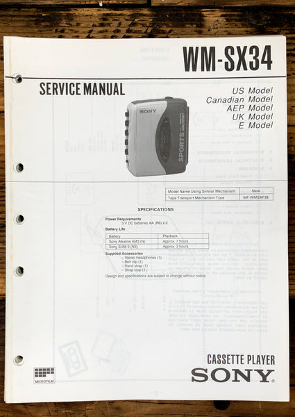 Sony WM-SX34 Radio Cassette  Service Manual *Original*