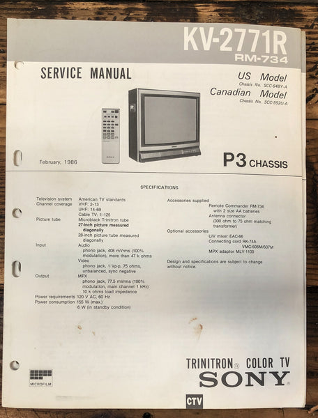 Sony KV-2771R TV  Service Manual *Original*