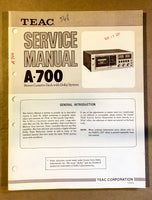 Teac A-700 Cassette Service Manual *Original* #1