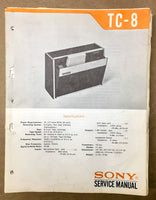 Sony TC-8 8 Track Player Service Manual *Original*