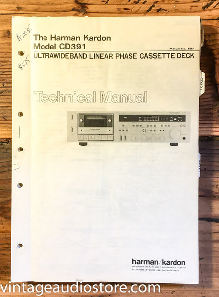Harman Kardon CD391 CD391 Cassette  Service Manual *Original*