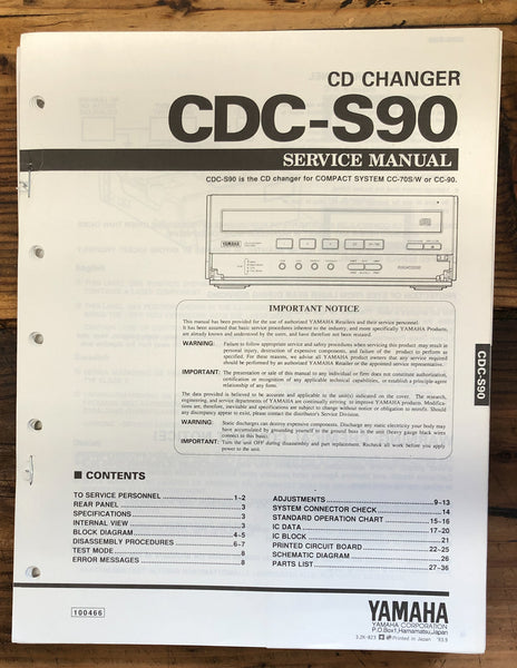 Yamaha CDC-S90 CD Changer  Service Manual *Original*