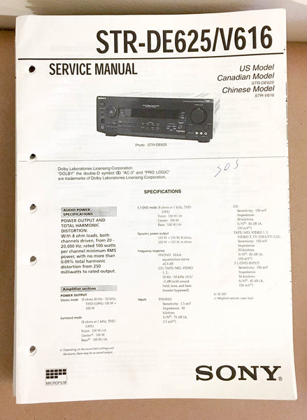 Sony STR-DE625 V616 Receiver  Service Manual *Original*