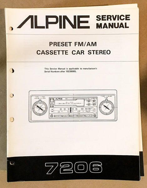 Alpine Model 7206 Radio Cassette Service Manual *Original*