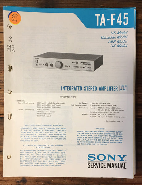 Sony TA-F45 Amplifier Service Manual *Original*