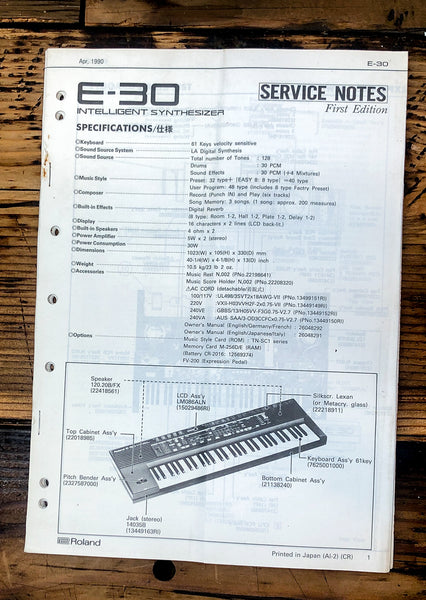 Roland E-30 Keyboard / Synthesizer Service Manual *Original*