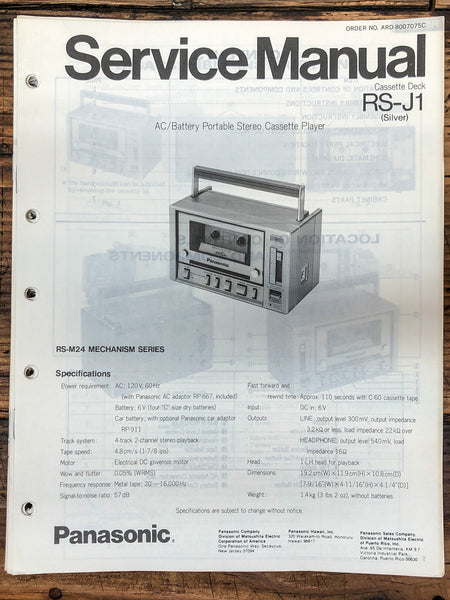 Panasonic RS-J1 Tape Recorder  Service Manual *Original*