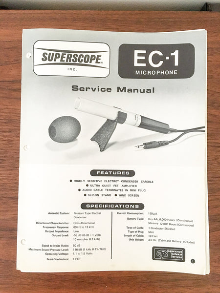 Superscope / Marantz EC-1 Microphone Service Manual *Original*