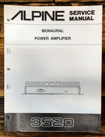 Alpine Model 3520 Power Amplifier  Service Manual *Original*