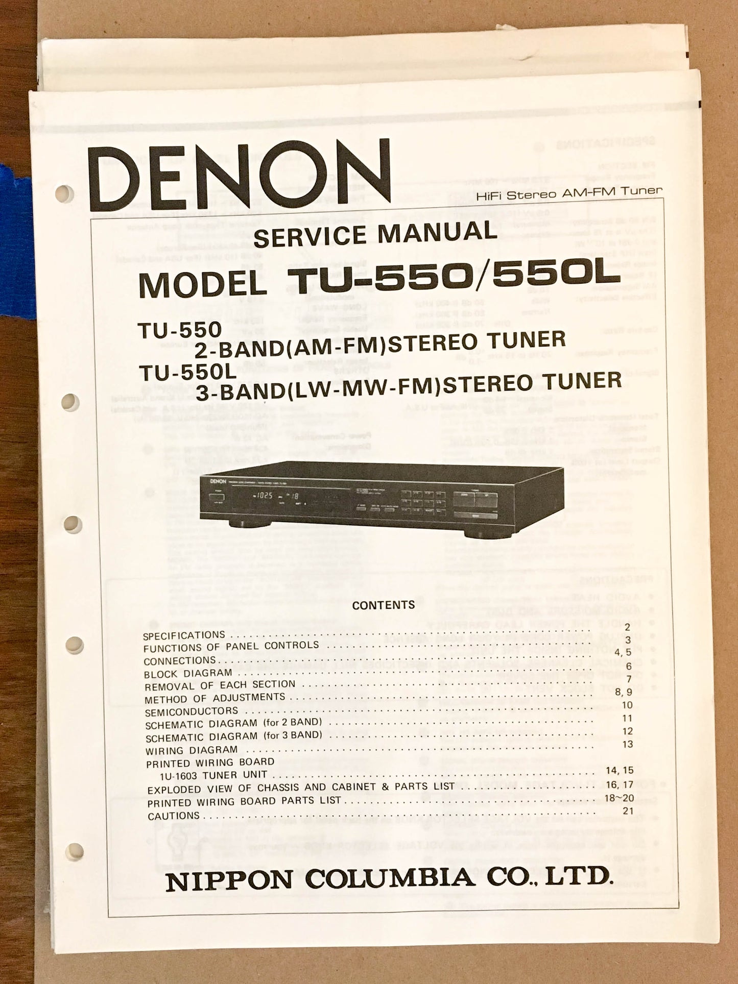 Denon TU-550 TU-550L Tuner  Service Manual *Original*