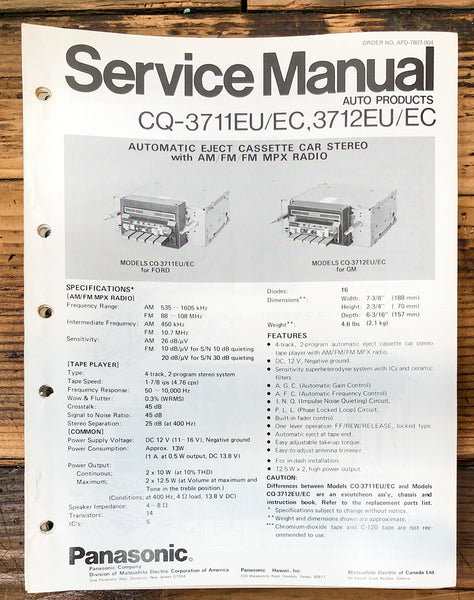 Panasonic CQ-3711EU EC -3712EU EC Car Stereo  Service Manual *Original*