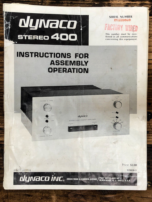Dynaco Stereo 400 ST-400 Amplifier Assembly & Owners Manual  *Original*