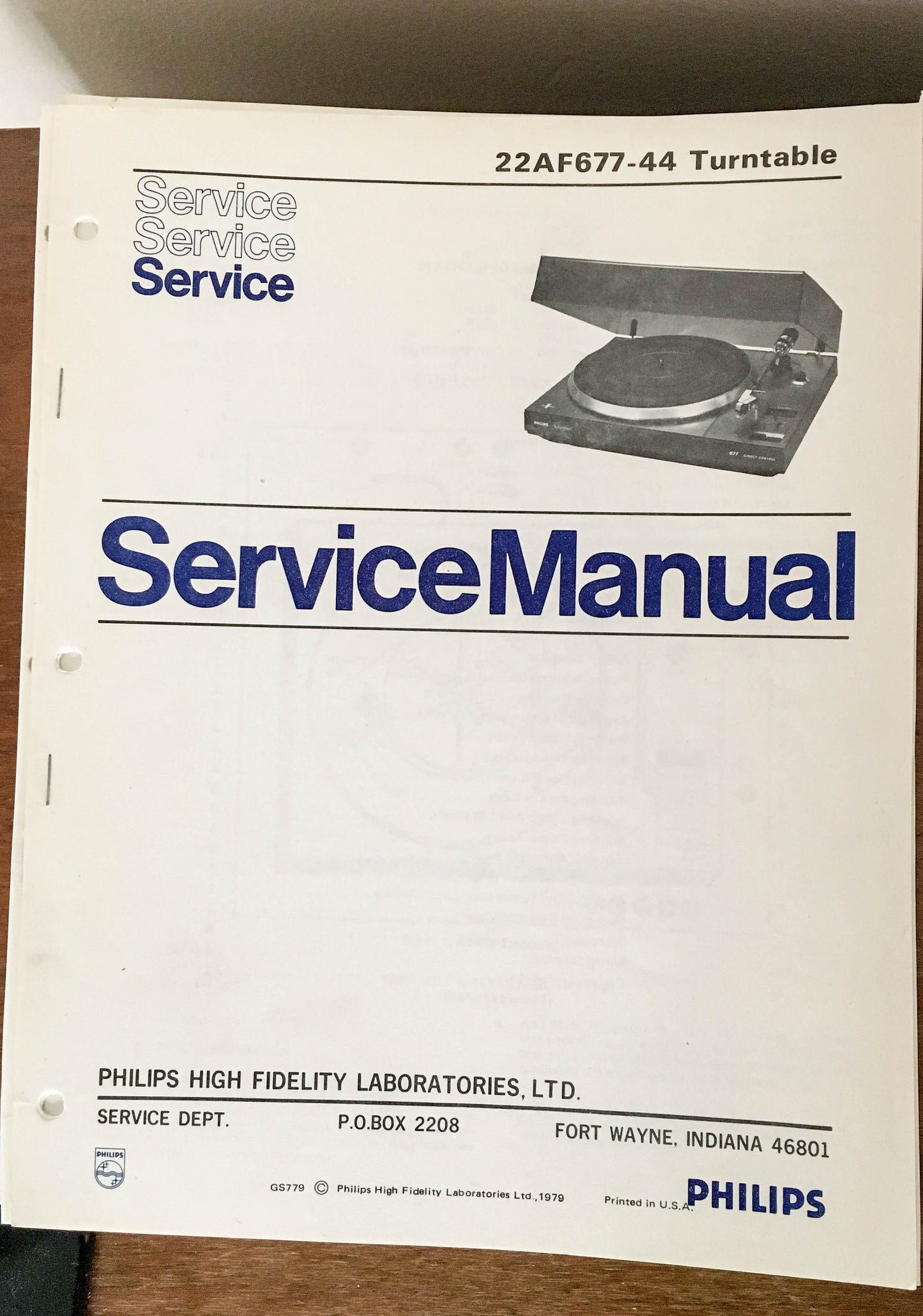 Philips 22AF677 /44 Record Player / Turntable  Service Manual *Original* #1