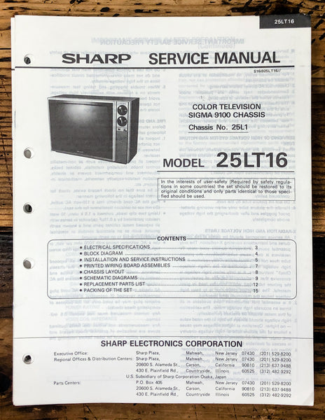 Sharp 25LT16S300 TV / Television Service Manual *Original*
