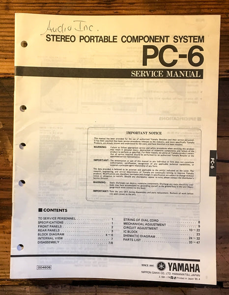 Yamaha PC-6 Stereo Service Manual *Original*