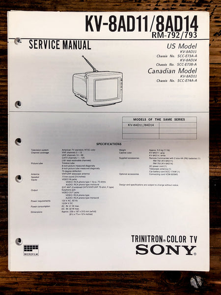 Sony KV-8AD11 KV-8AD14 TV  Service Manual *Original*