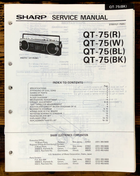 Sharp QT-75 Radio Service Manual *Original*