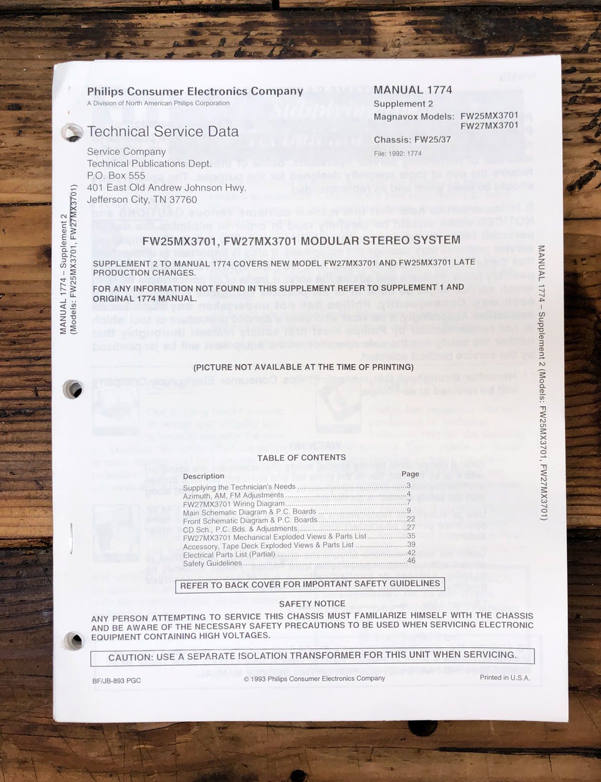 Magnavox FW25MX FW27MX Stereo  Service Manual *Original*