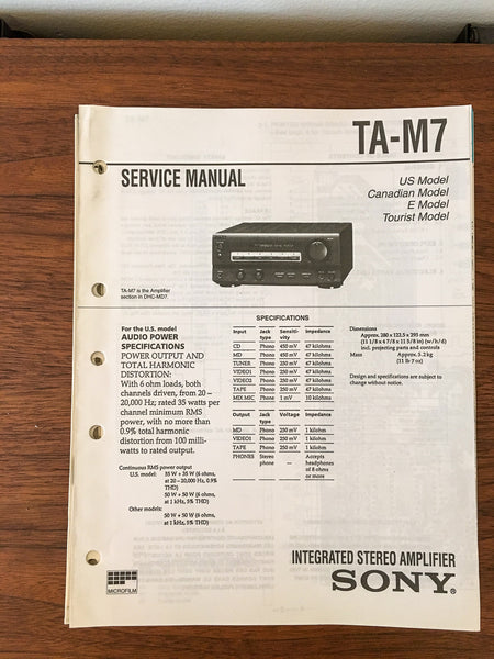 Sony TA-M7 Amplifier Service Manual *Original*