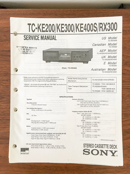 Sony TC-KE200 KE300 KE400S RX300 Cassette Service Manual *Original*