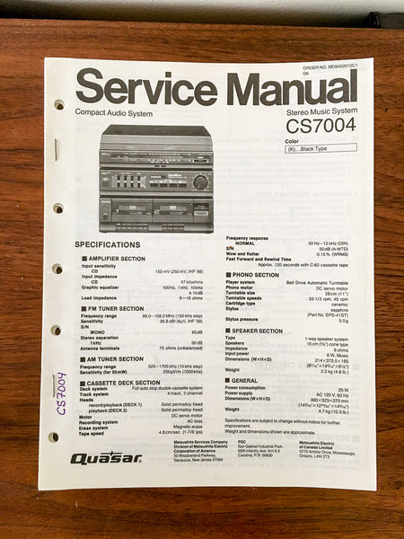 Quasar / Technics CS7004 CS-7004 Stereo Service Manual *Original*