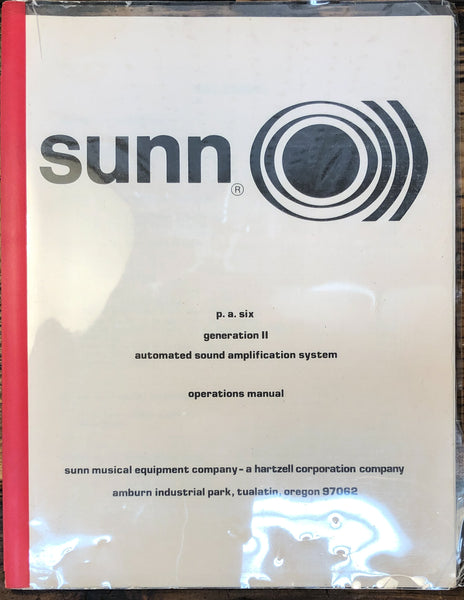 Sunn PA SIX P.A. SIX GEN II Amplifier  Owner / User Manual *Original*