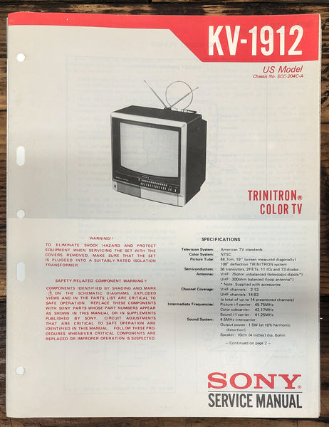 Sony KV-1912 TV  Service Manual *Original*