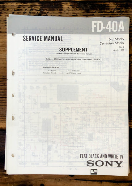 Sony FD-40A Watchman TV Supp. Service Manual *Original* #2