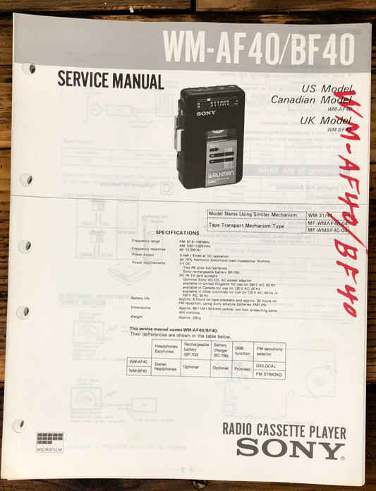 Sony WM-AF40 WM-BF40   Service Manual *Original*