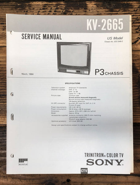 Sony KV-2665 TV  Service Manual *Original*