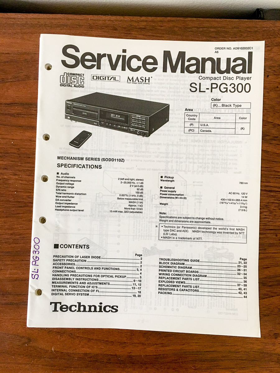 Technics SL-PG300 CD Player Service Manual *Original*