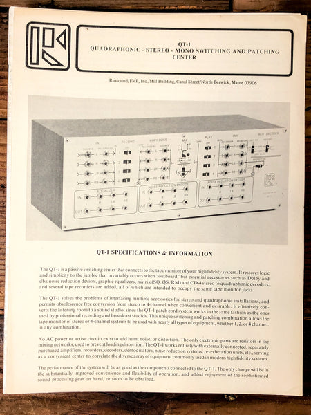 Russound QT-1 Patching Center 3 pg Dealer Brochure *Orig*