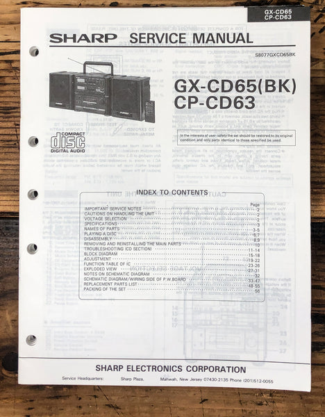 Sharp GX-CD65 CP-CD63 Stereo Service Manual *Original*