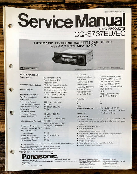 Panasonic CQ-S737EU EC Car Stereo  Service Manual *Original*