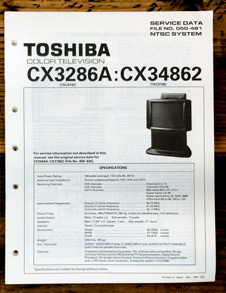 Toshiba CX3286A CX34862 TV / Television Service Manual *Original*