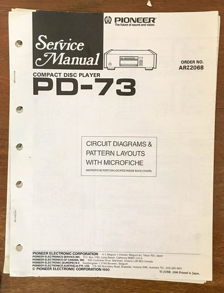 Pioneer PD-73 CD Player Service Manual Notice *Original*