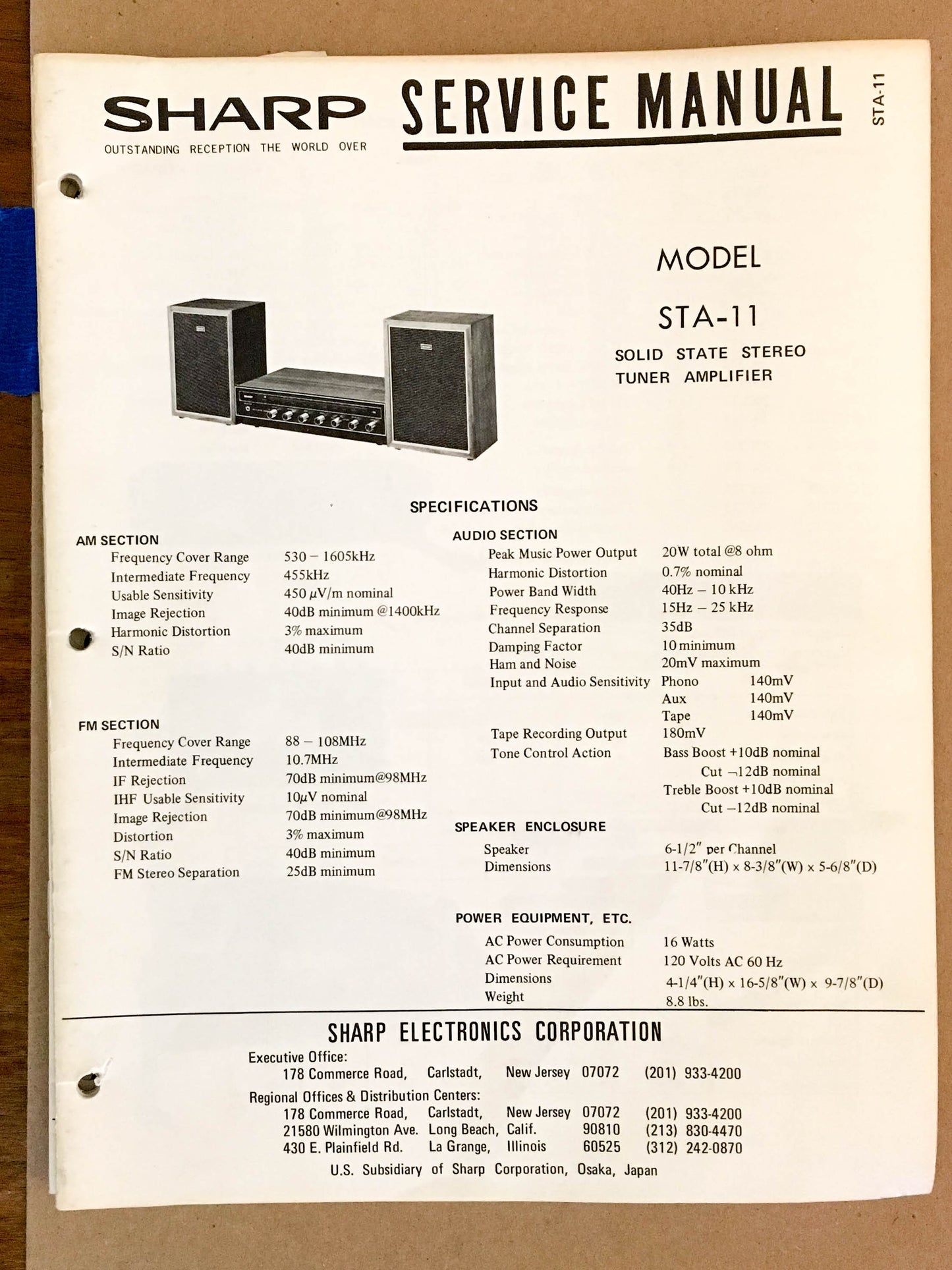 Sharp STA-11 Tuner / Amplifier  Service Manual *Original*