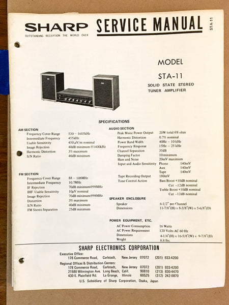 Sharp STA-11 Tuner / Amplifier  Service Manual *Original*