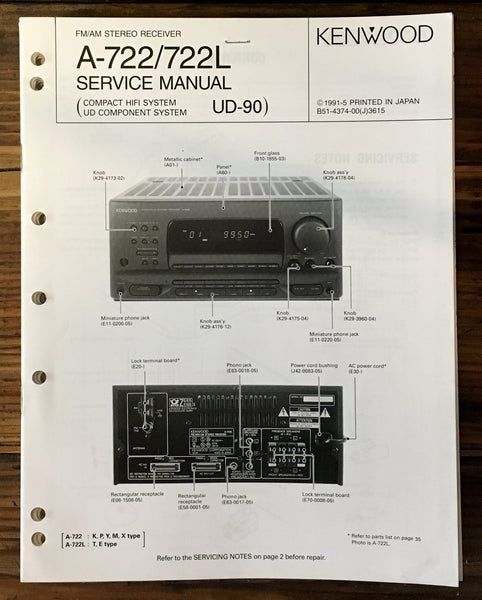 Kenwood A-722 A-722L Receiver Service Manual *Original*