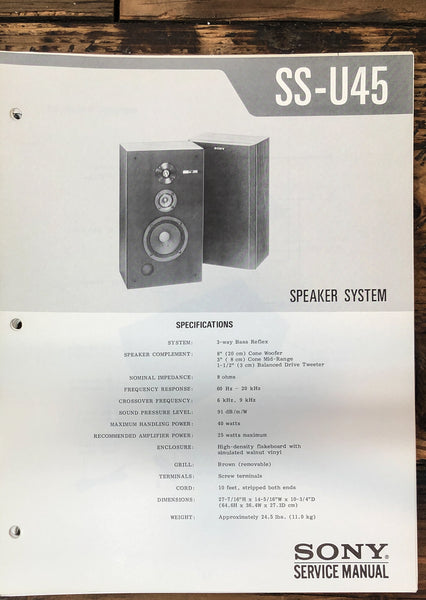 Sony SS-U35 Speaker  Service Manual *Original*