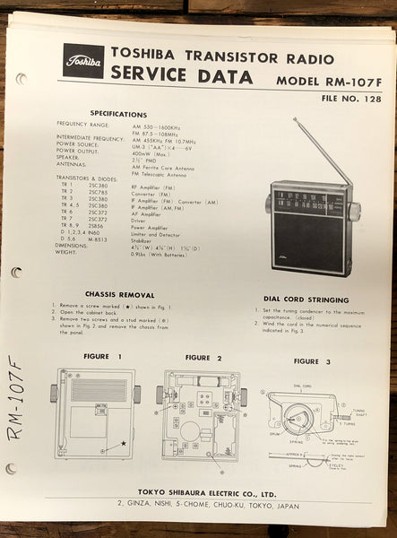 Toshiba RM-107F Radio  Service Manual *Original*