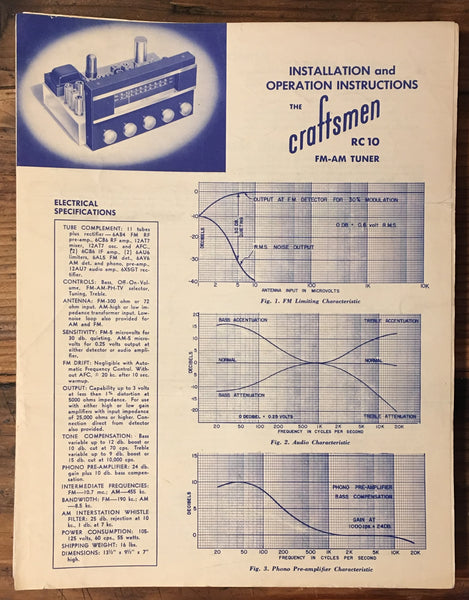 The Craftsmen Model RC10 / RC-10 Tuner Service Manual *Original*