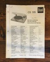 Dual CS 515 Record Player / Turntable Service Manual *Original*