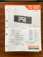 Sony TC-353 Reel to Reel Service Manual *Original*