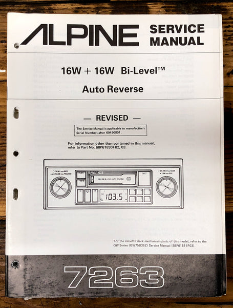 Alpine Model 7263 Car Stereo Revised Service Manual *Original* #2